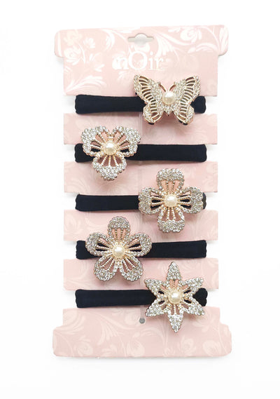 Set of 5 Seamless Hair Elastics With Spring Rhinestone Ornaments