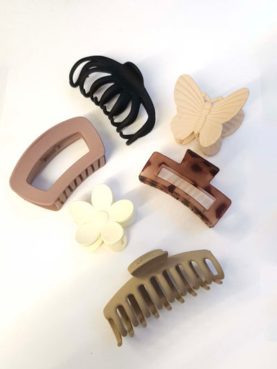 Set of 6 Core, Flower and Butterfly Claw Clips