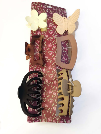 Set of 6 Core, Flower and Butterfly Claw Clips