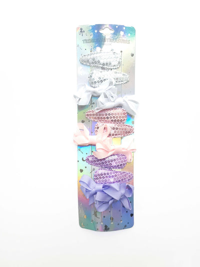 Set of 12 Kids Bows and Sequin Snap Clipss