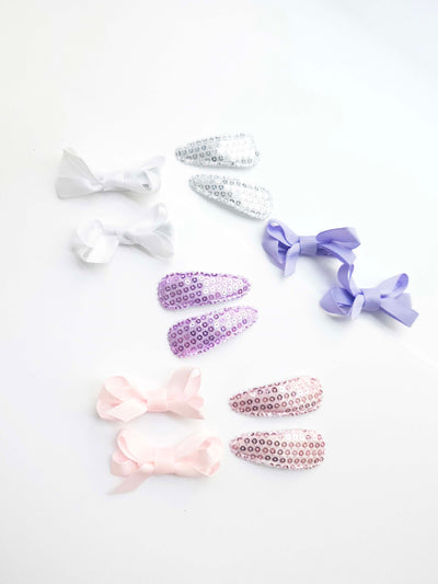 Set of 12 Kids Bows and Sequin Snap Clipss