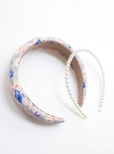 Set of 2 headbands: Floral Puffer and Pearl