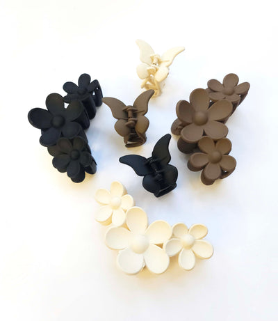 Set of 6 Flower and Butterfly Ombre Neutral Claw Clips