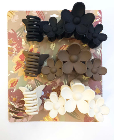 Set of 6 Flower and Butterfly Ombre Neutral Claw Clips