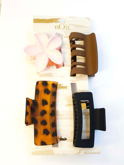 Set of Four Core and Flower Claw Clips