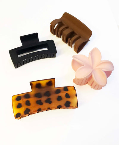 Set of Four Core and Flower Claw Clips