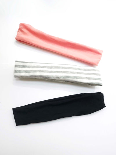 Set of 3 Hair Wrap Headbands: Solid and Stripe