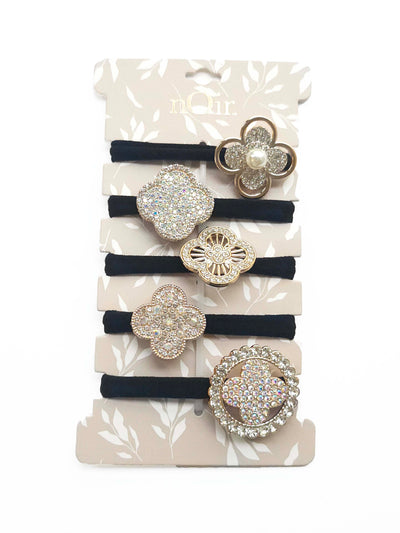Set of 5 Seamless Hair Elastics With Rhinestone Ornaments