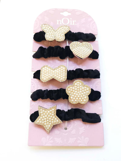 Set of Five Pony Holders with Rhinestone Heart, Bow and Star