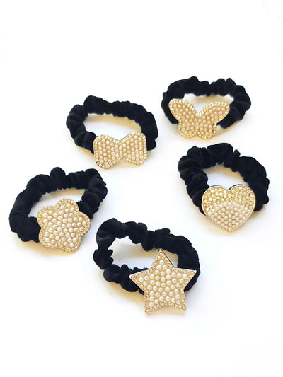 Set of Five Pony Holders with Rhinestone Heart, Bow and Star