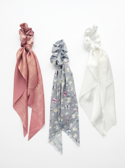 Set of 3 Solid and Floral Scarf Scrunchies