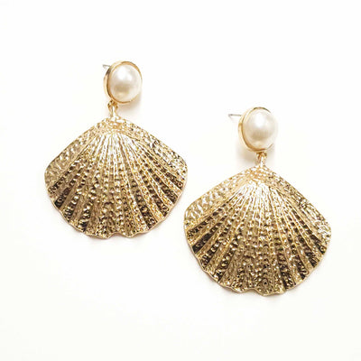 Pearl and Sea Shell Drop Statement Earring