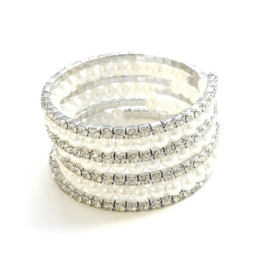 Seven Row Scoail  Rhinestone and Pearl Cuff Bracelet