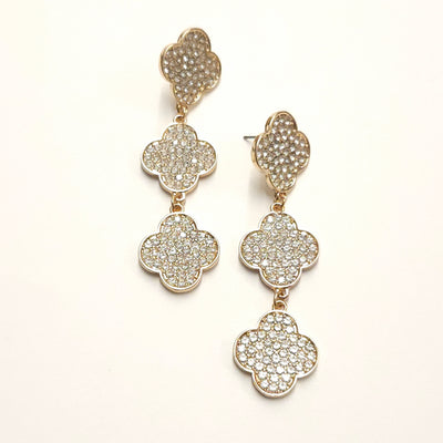 Graduated Pave Clover Drop Earring