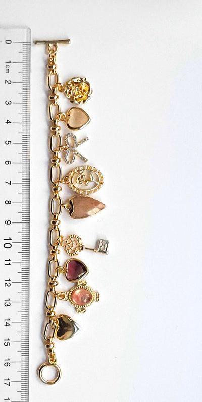 Bow, Heart and Key Charm Bracelet