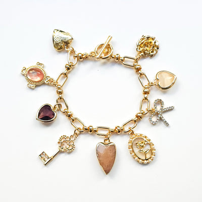 Bow, Heart and Key Charm Bracelet