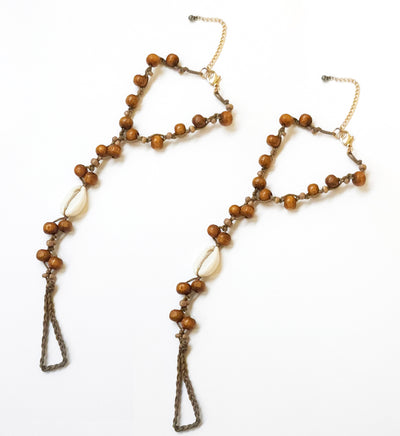 Pair of Cord Beaded Anklets with Attached Toe Ring