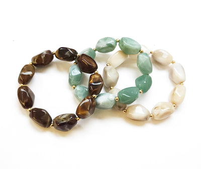 Set of 3 Organic Shaped Stretch Beaded Bracelets