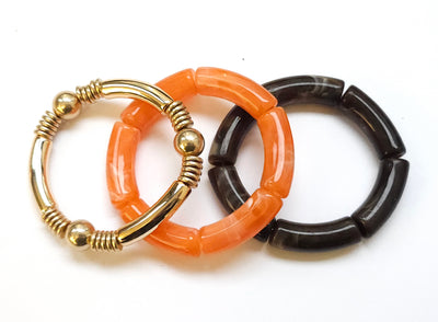 Set of 3 Resin and Metal Tube Bracelets