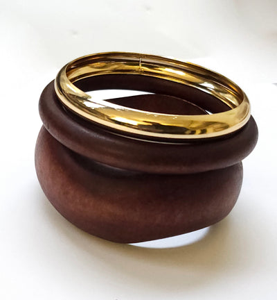 Set of 3 Chunky Wood and Gold Bangles