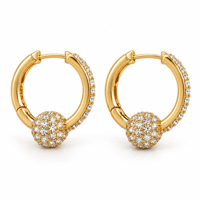 Crystal Ball Gold Hoop Earrings