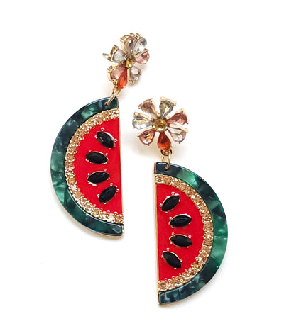 Rhinestone Watermelon Drop Earring