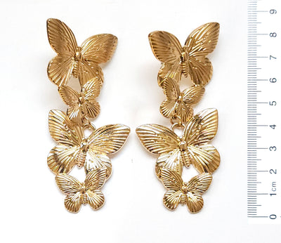 Triple Gold Butterfly Drop Earring