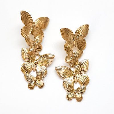 Triple Gold Butterfly Drop Earring