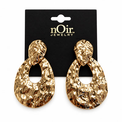 Hammered Gold Oval Drop Earrings
