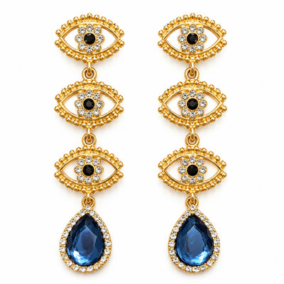 Blue Evil Eye Statement Drop Earrings