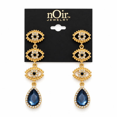 Blue Evil Eye Statement Drop Earrings
