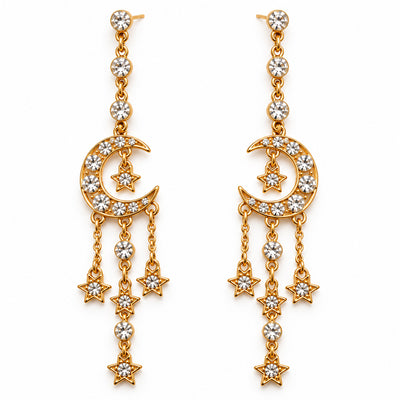 Celestial Moon & Star Crystal Drop Earrings