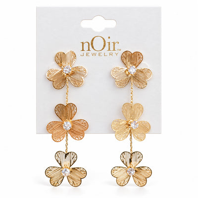 Gold Triple Floral Drop Earrings