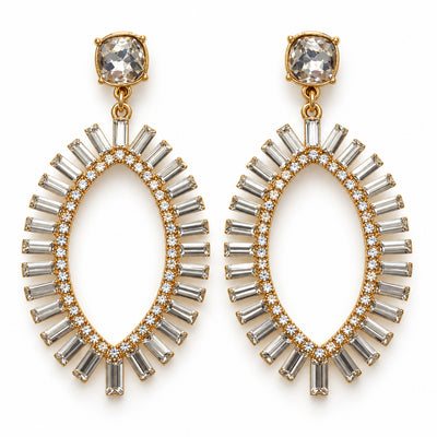 Crystal Baguette Oval Statement Earrings