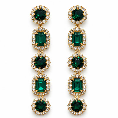 Emerald Crystal Linear Drop Earrings