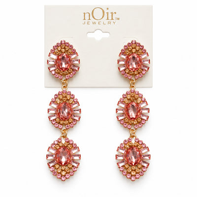 Pink Rhinestone Triple Drop Earrings