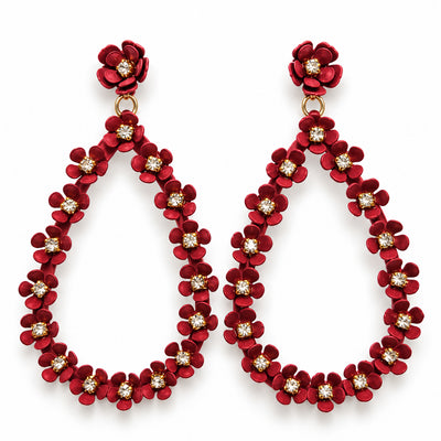 Red Floral Teardrop Statement Earrings