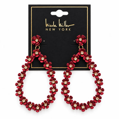 Red Floral Teardrop Statement Earrings