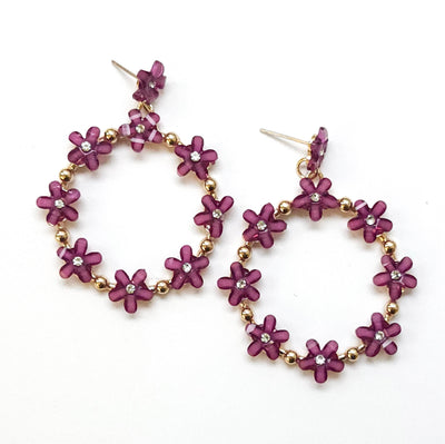 Floral Open Drop Hoop Earring