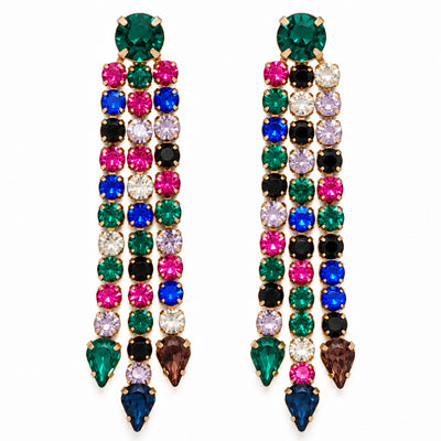 Multicolor Rhinestone Fringe Earrings