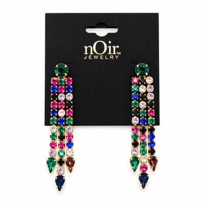 Multicolor Rhinestone Fringe Earrings