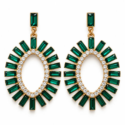 Emerald Crystal Oval Statement Earrings