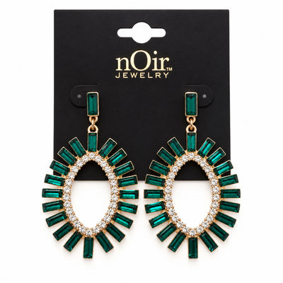 Emerald Crystal Oval Statement Earrings