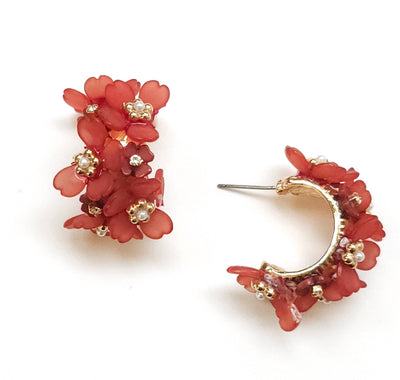 Painted Flowers Chubby Hoop Earring