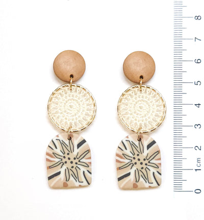 Wood and Crochet Circle Drop Earring