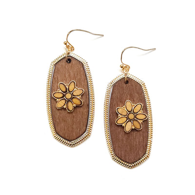 Gold Rimmed Wood Drop Earring