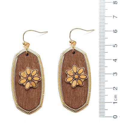 Gold Rimmed Wood Drop Earring