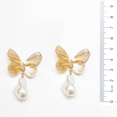 Filigree Butterfly and Baroque Pearl Drop Earring