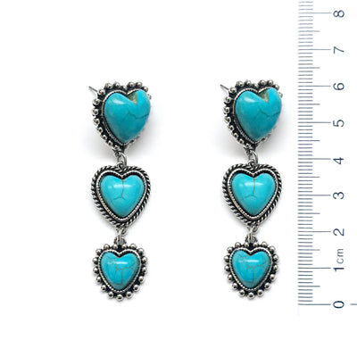 Western Triple Turquoise Heart Drop Earring
