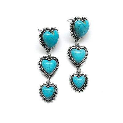 Western Triple Turquoise Heart Drop Earring